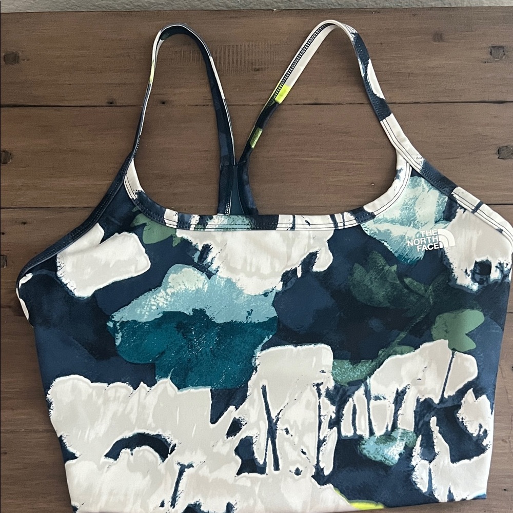 The North Face Blue Green White Abstract Print Sports Bra Top